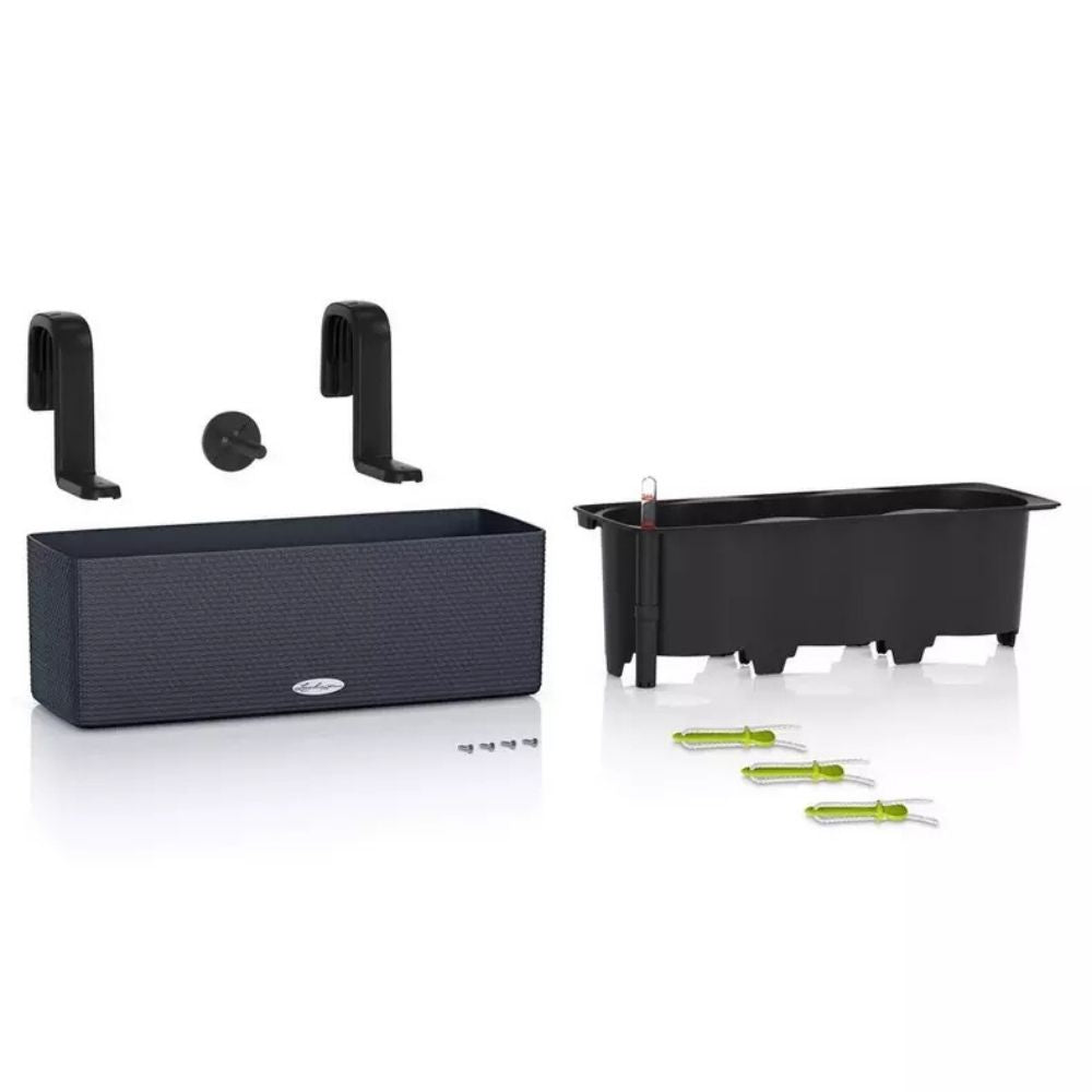 Ghiveci Auto-Irigant Lechuza Cube Color Triple, negru tip ratan, pentru plante cu ghiveci, sistem de autoirigare, include bracket asortat