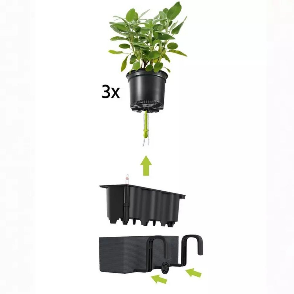 Ghiveci Auto-Irigant Lechuza Cube Color Triple, negru tip ratan, pentru plante cu ghiveci, sistem de autoirigare, include bracket asortat