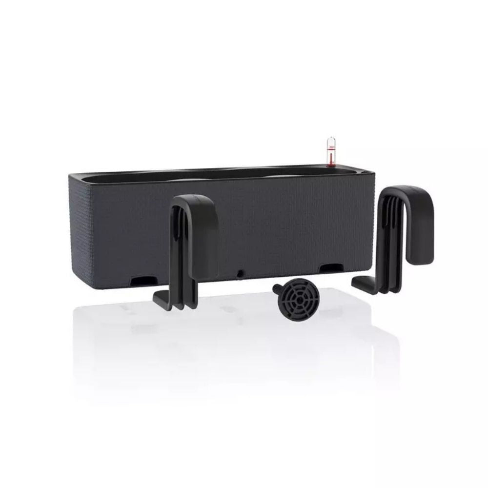 Ghiveci Auto-Irigant Lechuza Cube Color Triple, negru tip ratan, pentru plante cu ghiveci, sistem de autoirigare, include bracket asortat