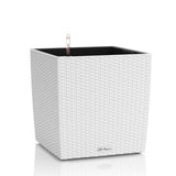 Ghiveci Auto-Irigant Lechuza Cube Cottage 30, 12 l, efect de ratan alb, pentru plante cu ghiveci, sistem de autoirigare, insert detasabil, strat de drenaj