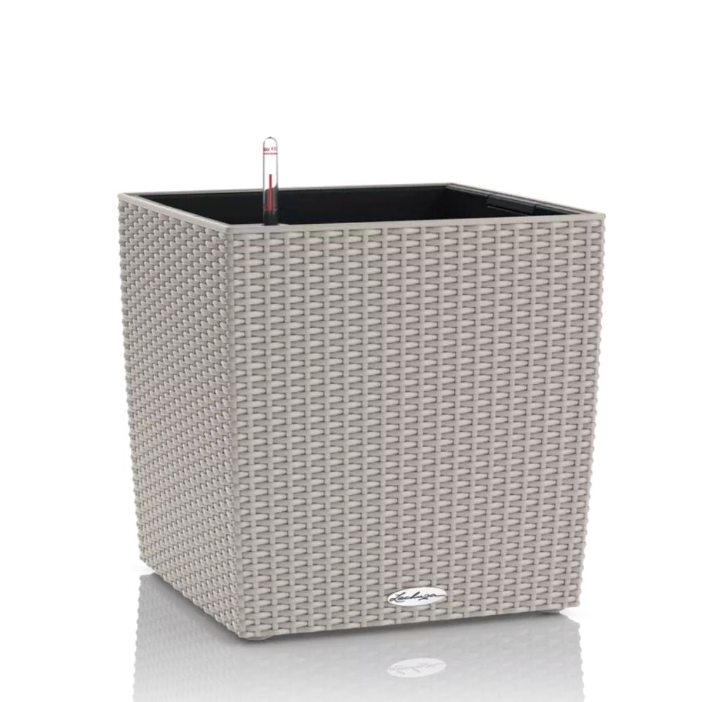 Ghiveci Auto-Irigant Lechuza Cube Cottage 40, 31 l, efect de ratan bej, pentru plante cu ghiveci, sistem de autoirigare, insert detasabil, strat de drenaj