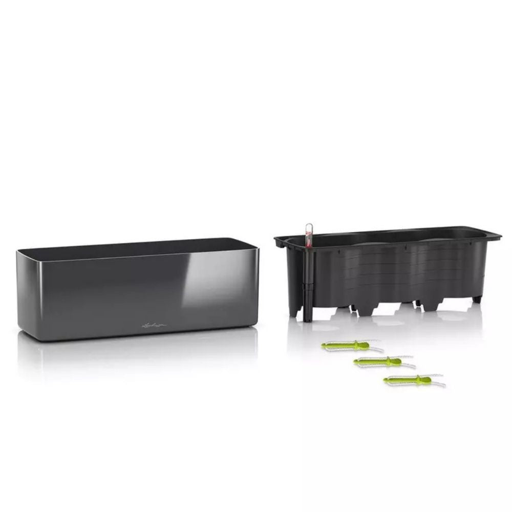 Ghiveci Auto-Irigant Lechuza Cube Glossy Triple, rosu lucios, pentru plante cu ghiveci, sistem de autoirigare, insert detasabil, strat de drenaj