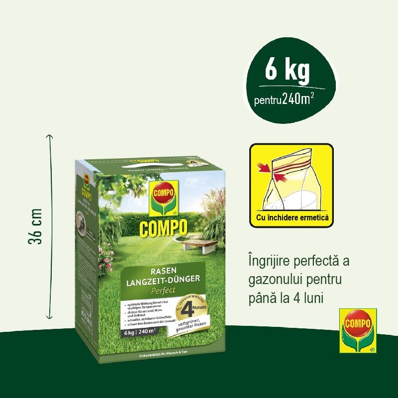 Black Friday - Reduceri Ingrasamant Organic pentru Gazon, 6 kg pentru 240 m², Efect de Lunga Durata, COMPO Promotie