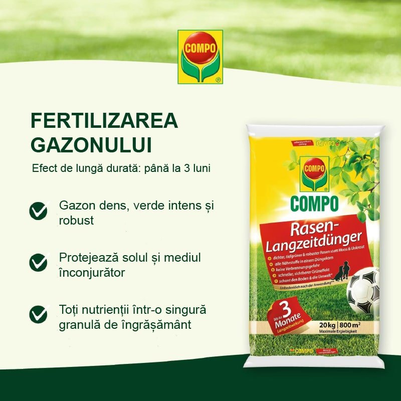 Black Friday - Reduceri Ingrasamant Organic pentru Gazon impotriva Buruienilor si a Muschiului, 15 kg pentru 540 m², Efect de Lunga Durata, COMPO Promotie