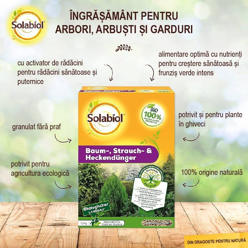 Ingrasamant pentru Arbori, Arbusti si Garduri Vii, 1.5 kg, cu Stimulator de Radacini si Efect Imediat si de Lunga Durata, SOLABIOL - VERDENA - 1.5 kg