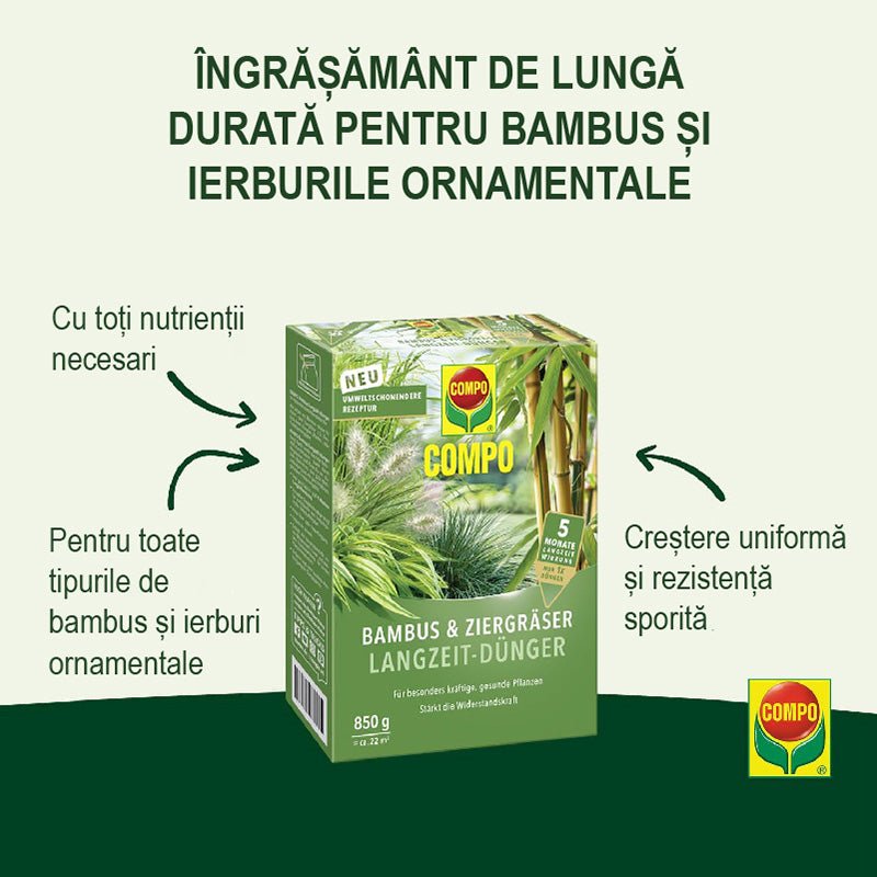 Ingrasamant pentru Bambus si Ierburi Ornamentale, 850 g, 22 m², Formul Ecologica, Efect de Lunga Durata 5 Luni, COMPO - VERDENA - 850 g