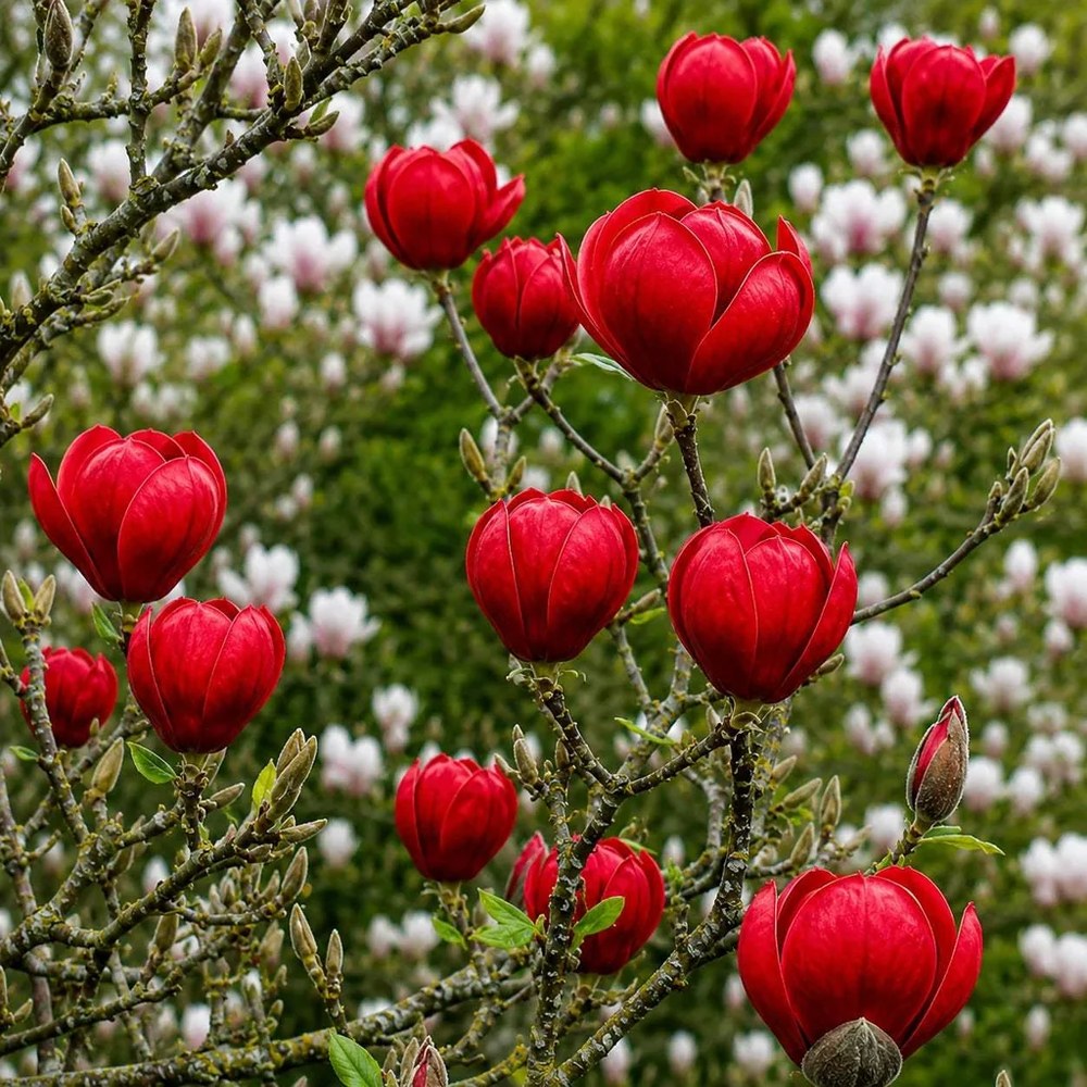 Magnolia Red As Red, arbust cu flori rosu-rubiniu spectaculoase, soi foarte rar