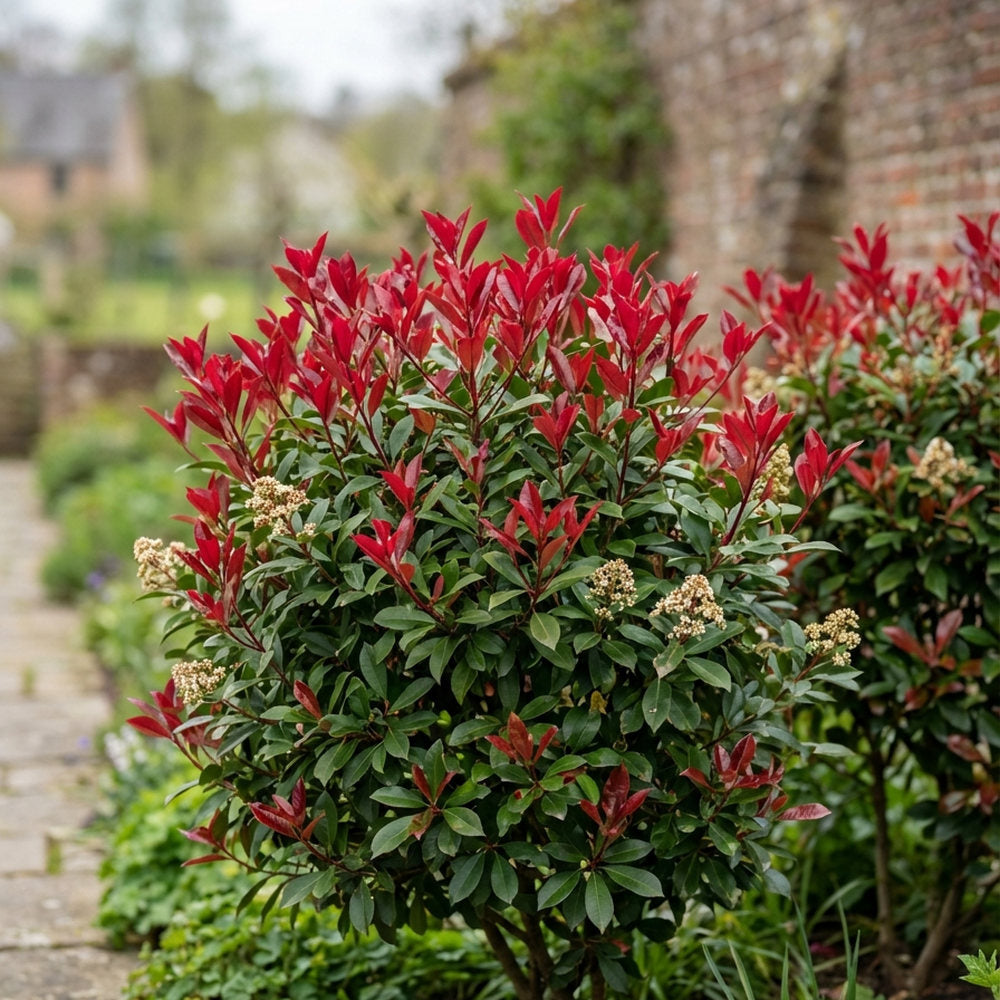 Photinia Little Red Robin, gard viu rosu vesnic verde, foarte compact, rezistent la frig si seceta